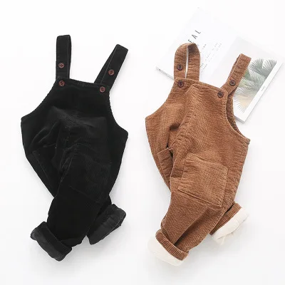 

9M 1 2 3 4 Y Baby Girls Winter Overalls 2019 Fall Spring Thicken Fleece Jumpsuit for Boys Toddler Kids Solid Corduroy Suspenders
