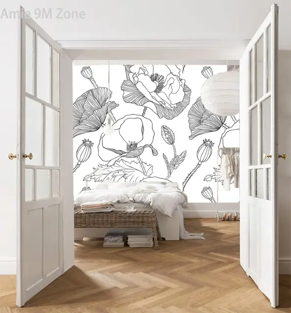 Us 15 95 43 Off Tuya Art Grey Pencil Drawing Big Florals Design For Living Room And Bedroom Wall Decor Wallpapers Discount In Wallpapers From Home