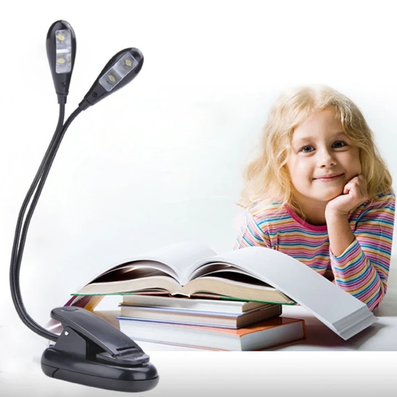 Hot Reading Study Desk Lights 2 Dual Flexible Fodable Arms 4 LED Clip