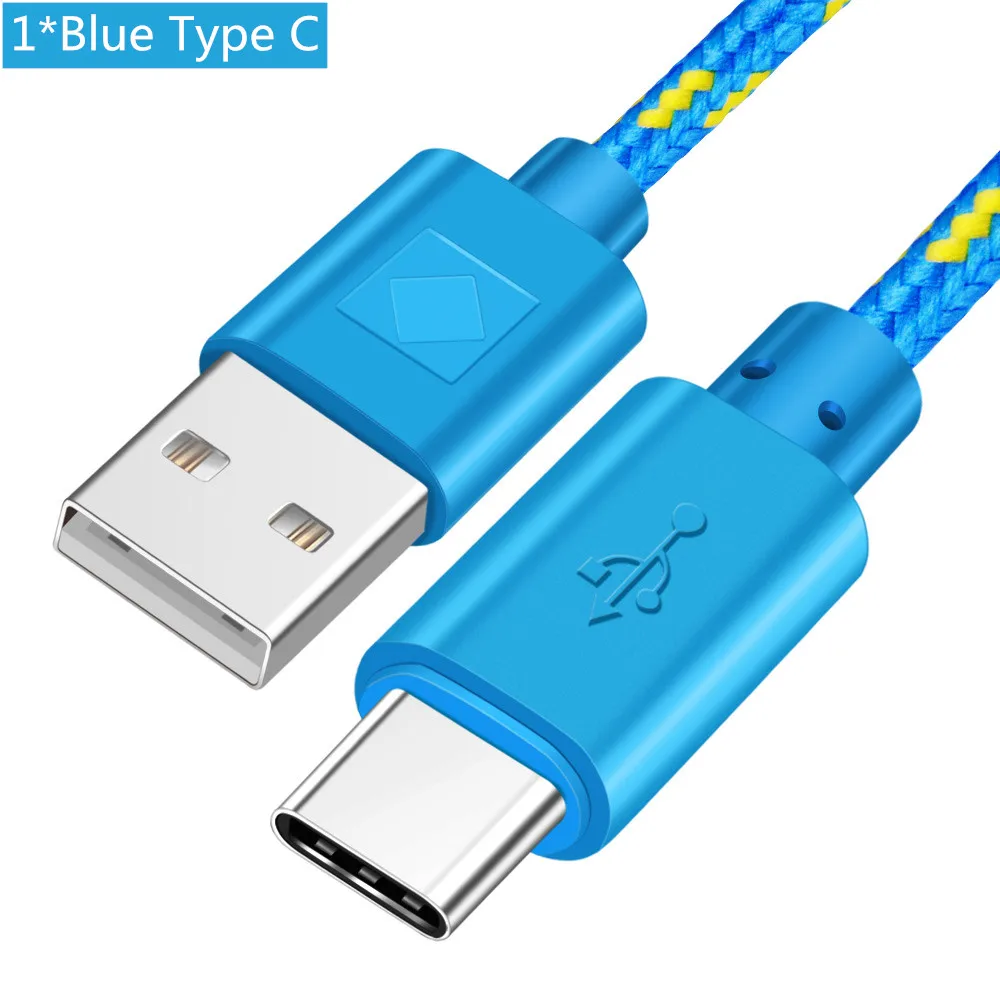 Кабель Micro usb type-C ROMICHW 1 м 2 м 3 м нейлоновый кабель для быстрой зарядки для samsung Xiaomi huawei LG Android Micro usb type-C USB шнур - Цвет: Blue For Type C