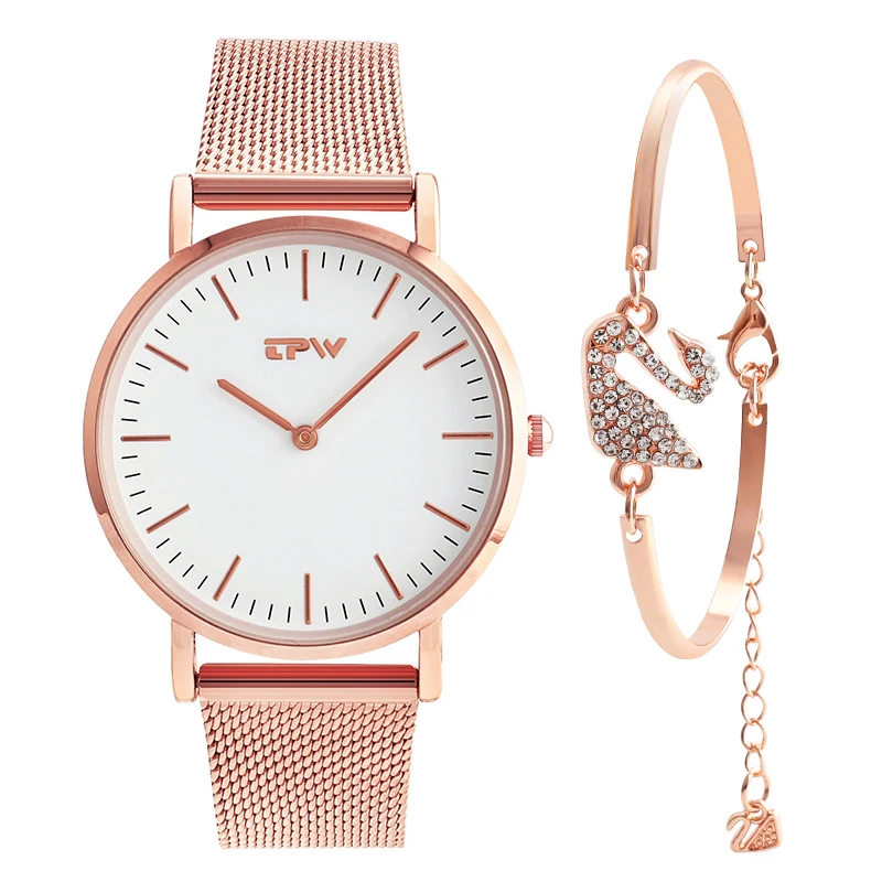 

ultra thin simple women watch daily casual watch for lady stainless steel band watch with elegance swan bracelet jewelry bangle