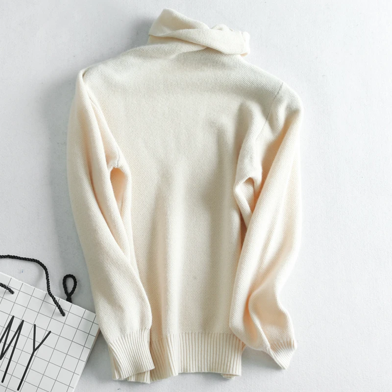 

2019 autumn winter 100% pure cashmere sweater female cashmere knitted sweaters loose long-sleeved high collar pullover women