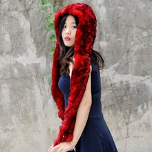 CX-C-17B Новинка натуральный мех кролика с капюшоном шарф шапка