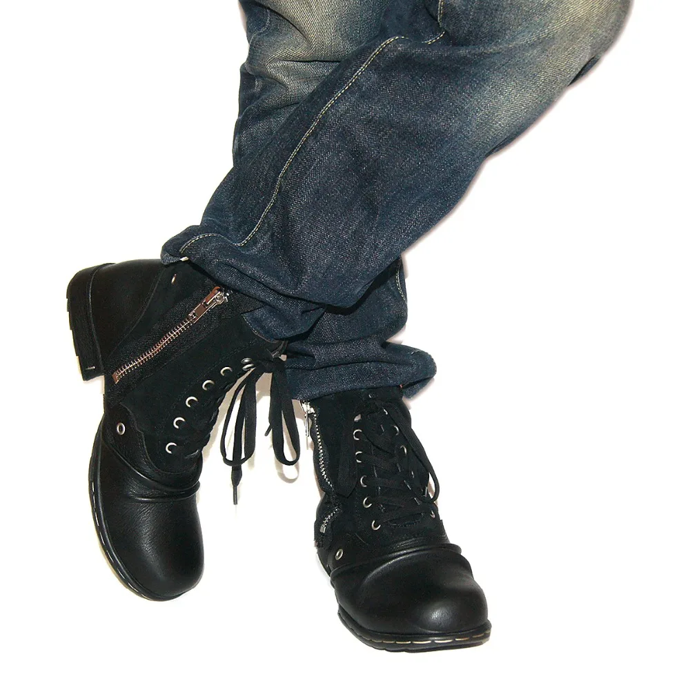 Mens leather boots motorcycle leather boots OTTO ZONE New England Genuine Leather Men Motorcycle Boots Autumn Ankle Winter Men's Casual