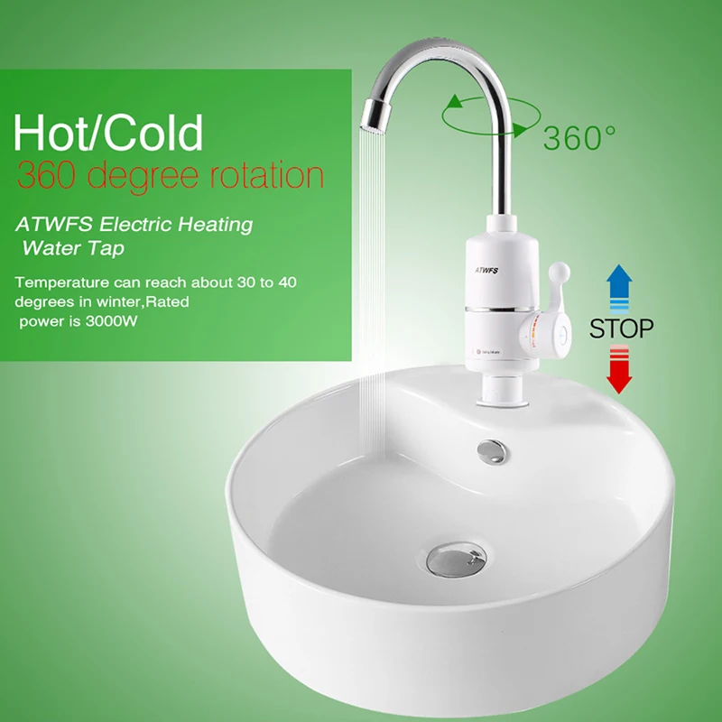ATWFS Tankless Electric Newest Water Heater Kitchen Instant Hot Water Tap Heater  Water Faucet Instantaneous Heater3000w
