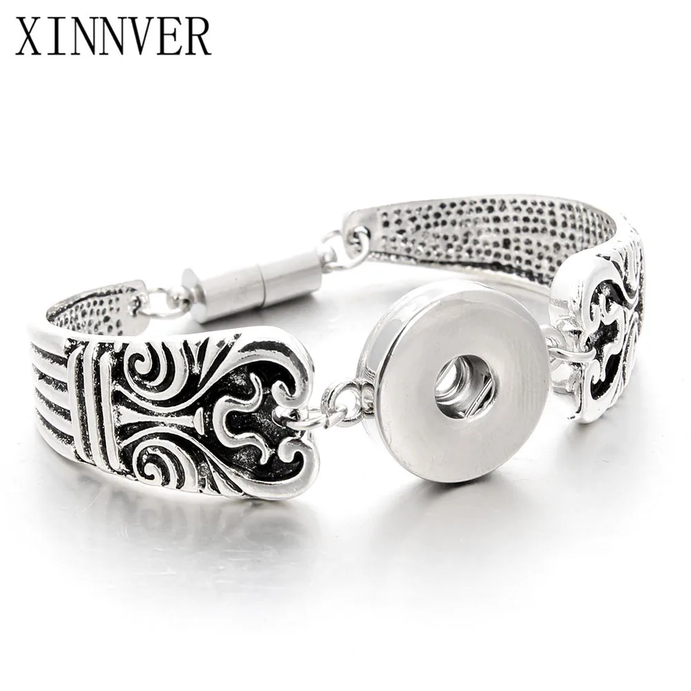

Bracelet Jewelry Snap Pulsera Fit 18-20mm Xinnver Snap Button Carve Flower Magnetic Tube Bar Clasp Antique Silver Tone ZE038