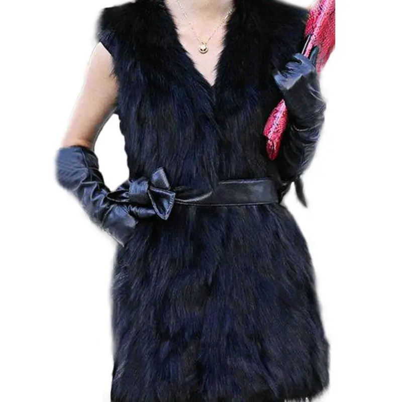 

New Long Black White Fur Vests Women Tops Faux Fur Coat Plus Size Sleeveless Vest Cardigan Fall 2018 Winter Coats for Women