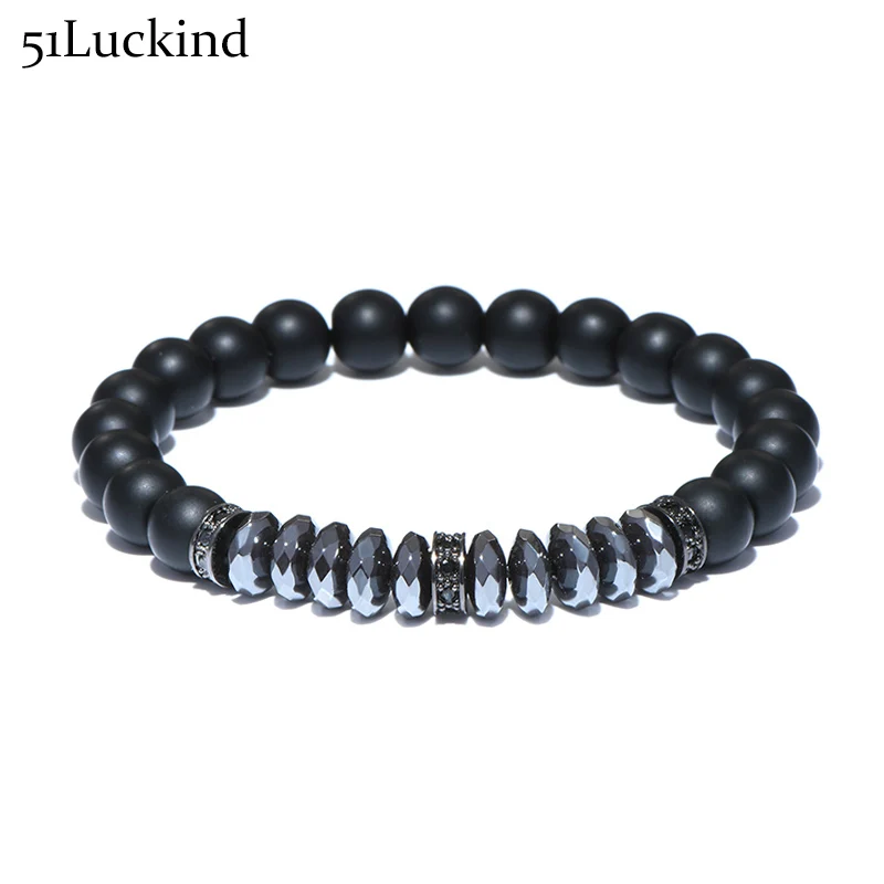 

Fashion Men Women Black Strand Beaded Bracelet Luxury Hematite Mens Punk Stretch Braclet For Male Female Hand Jewelry Pulsera