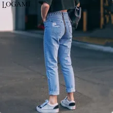 LOGAMI Высокая талия рваные джинсы на молнии сзади Женские повседневные джинсы для мам женские уличные джинсовые штаны Весна Лето
