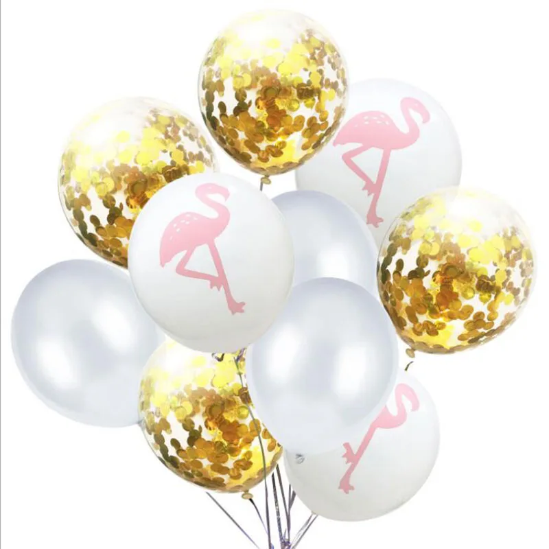 

AVEBIEN 12inch Wedding Party Colorful Sequin Latex Balloons Flamingo Leaf Printing Balloon Birthday Hawaiian Party Decor 10pcs