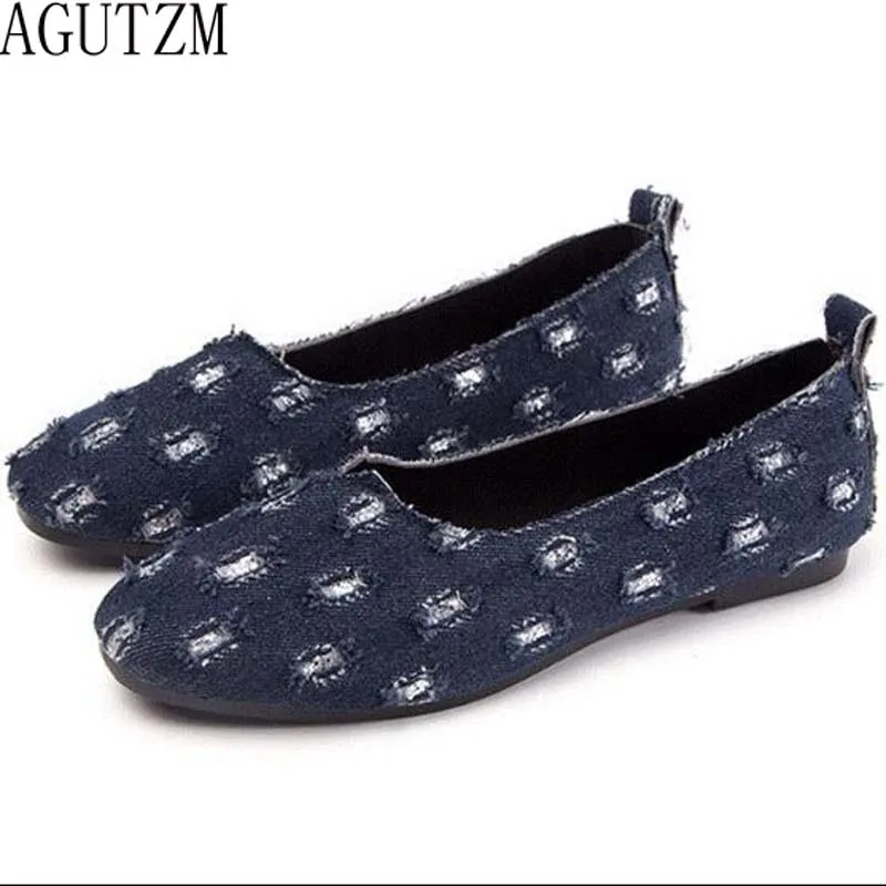 

AGUTZM High quality 2018 New Fashion Denim fabric Women Casual Shoes For Women Flat Shoes Zapatos Mujer 3- Colors V189