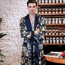 RB0244 Новая мода мужские халаты весна осень атласная Шелковая пижама с принтом Мужская одежда для сна с длинными рукавами сексуальная пижама с v-образным вырезом