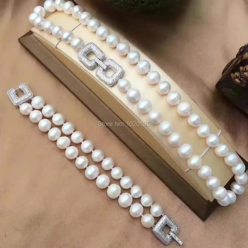 Здесь продается  2rows white freshwater pearl near round  8-10mm  necklace bracelet 19inch 8inch wholesale beads   Ювелирные изделия и часы