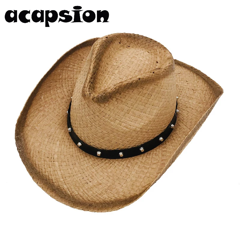 

Cowboy Cowgirl Hat Men Women Western Rivet Straw Sun Visors Cap Cowboy Hats For Men Gorro Hombre Chapeau Homme Western Hat A057