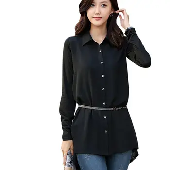 

Women Chiffon Shirt Irregular Long Shirt Lapel Long Sleeve Ladies Loose Blouse and Tops