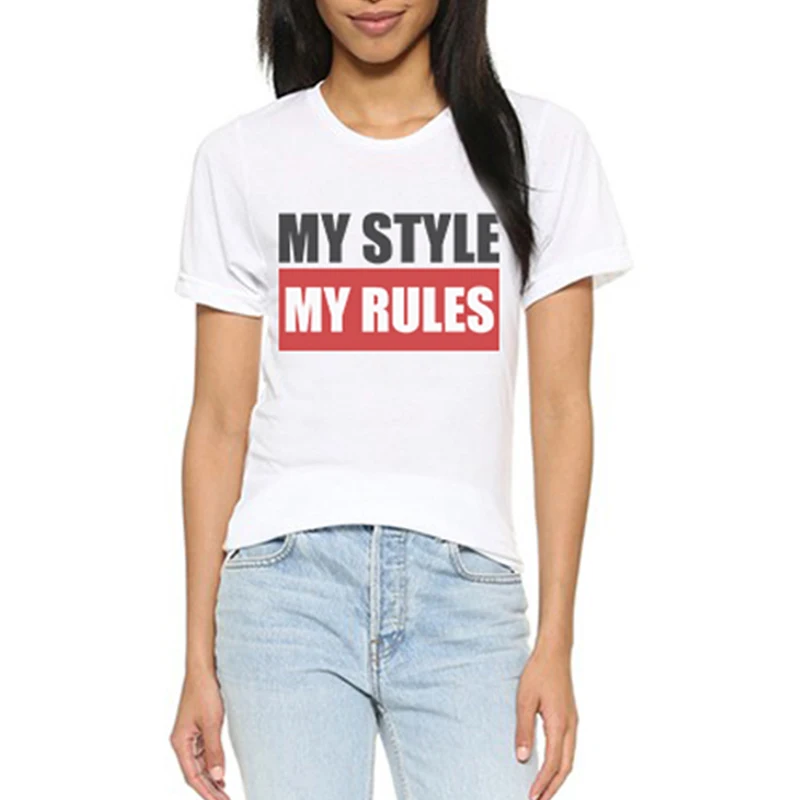 Новые женские футболки в стиле My style rules белая Повседневная футболка с буквенным