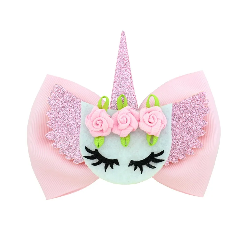

Colorful cute headdress Bow Unicorn eye Rainbow Bow-knot Handmade printed ribbon Hairbows Girls Hair Accessories