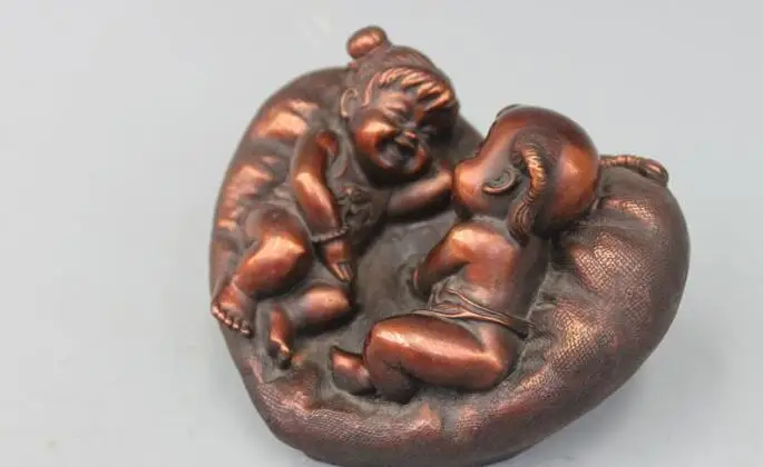 

S1556 Chinese Feng Shui Red Bronze Heart shaped pillow Boys and girls sleep Statue discount 30% (C0324)