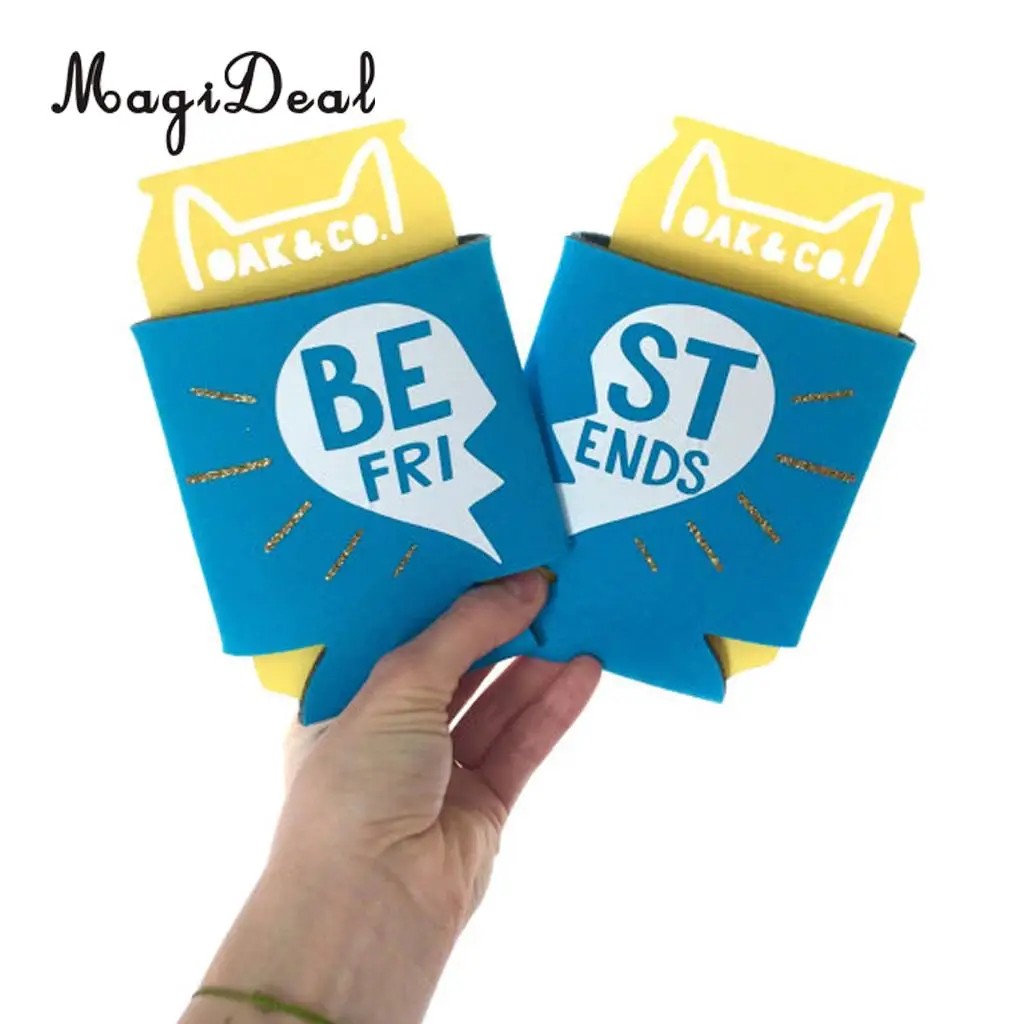 MagiDeal High Quality 2Pc BEST FRIEND Neoprene Stubby Beer Bottle Tin Can Cooler Sleeves Holder Wrap Wedding Party Favor for BFF