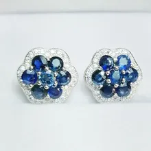 Серьги-гвоздики с сапфировым цветком,, натуральный настоящий сапфир, Стерлинговое Серебро 925 пробы, ювелирные украшения, 0.15ct* 14 шт, драгоценные камни# X16071801
