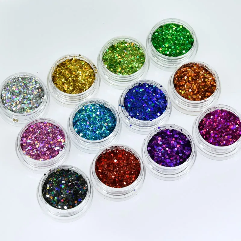 

1set=12jars Laser Holographic Nail Powder Mix Holo Nail Glitter Powder Sequins Nail Art Decoration