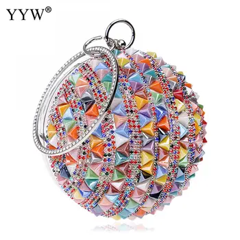 

Women Evening Bags Round Ball Top Handle Bag Chain Shoulder Handbags Diamonds Small Clutch Party Evening Bags Rhinestones Purse