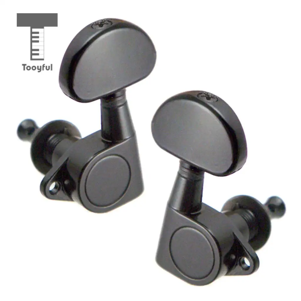 Tooyful Pack of 6 Iron Full Closed Tuning Pegs Tuning Keys Tuners Black 3L3R for Electric/Acoustic Guitar Replacement Parts