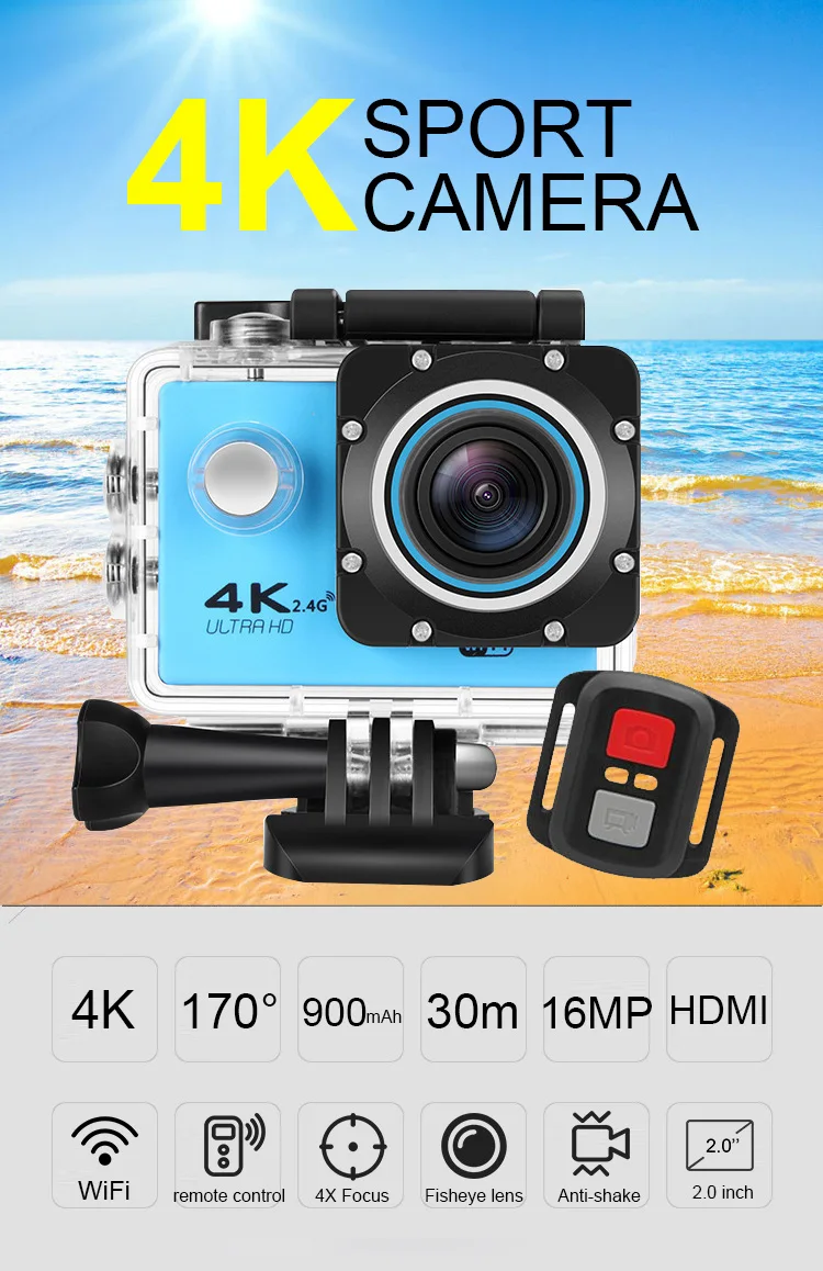 Оригинальная Экшн-камера 4K 1080P Full HD Allwinner 4K wifi 2," с экраном, водонепроницаемая Спортивная мини-камера DV на шлем