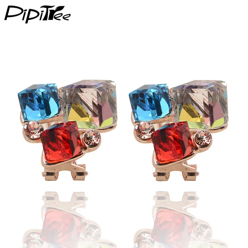 Pipitree, модные серьги-гвоздики с кристаллами для женщин, Летний стиль, бренд, 3 квадратных цвета розового золота, свадебные серьги, ювелирные изделия на застежке