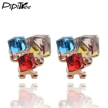 Pipitree, модные серьги-гвоздики с кристаллами для женщин, Летний стиль, бренд, 3 квадратных цвета розового золота, свадебные серьги, ювелирные изделия на застежке