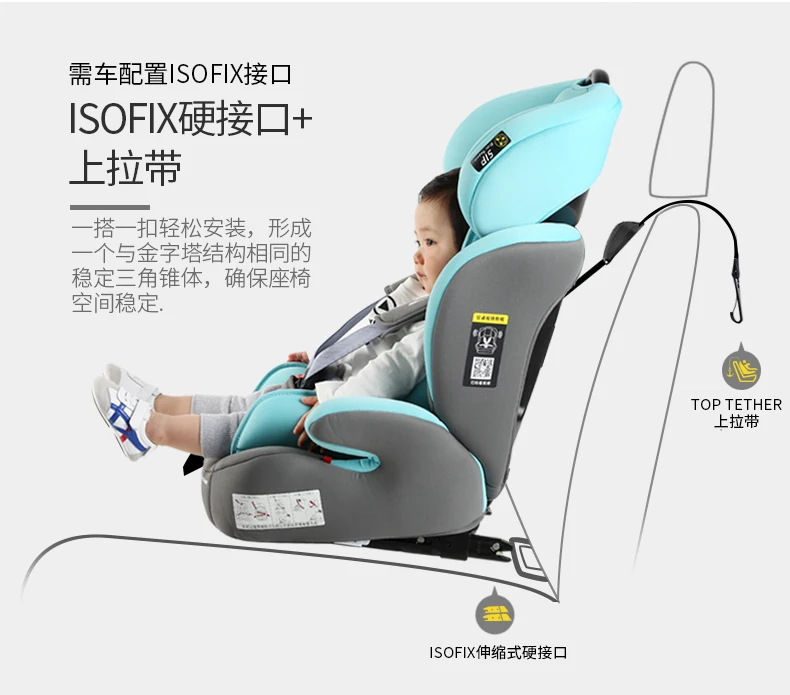 Детское автокресло Isofix двойной Интерфейс детское безопасное сидение От 0 до 12 лет Портативный автокресло 5-точечный ремень безопасности восемь регулировкой по высоте