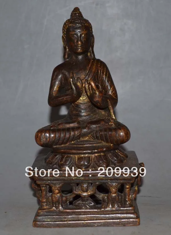 

00540 6" Old Tibet Tibetan Buddhist Purple Bronze Shakyamuni Buddha Statue