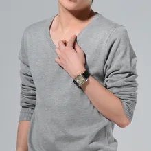 Весна и лето хлопковый свитер Мужская повседневная одежда с v-образным вырезом и длинными рукавами мужские трикотажные свитеры черно-белые однотонные пуловеры