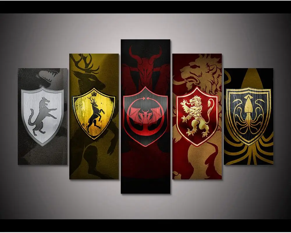 5 Pc Game Of Thrones House Set Canvas Panel Canvas Wall Art In