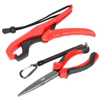

Fishing Pliers Long Nose G1 with Floating Fish Gripper, Needle Nose Pliers Ergonomic Grip Split Ring Pliers Hook Remover Crimp