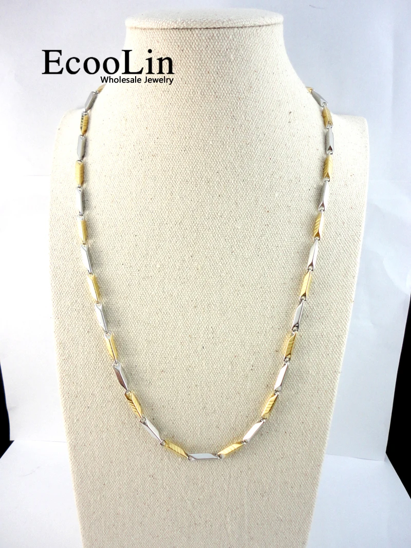 

22.06inch Bamboo Stainless Steel DoubleColor Chain 56Cm Diameter 3.8mm Never Fade Necklaces For Women Men Fashion Jewelry LR2401