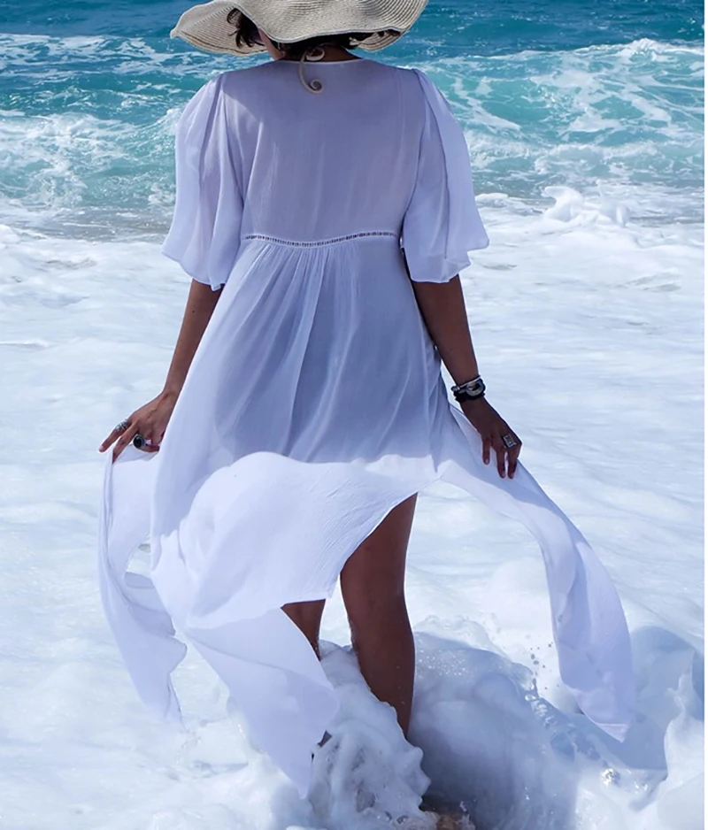 

Chiffon Beach Cover up Sarong Swim suit Cover up Pareos de Playa Mujer Robe de Plage White Boho Beach dresses Tunic for Beach