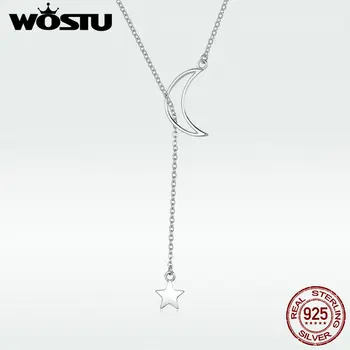

WOSTU Designer 925 Sterling Silver Moon & Star Pendant Necklaces For Women S925 Fine Jewelry Lover Birthday Gift DXN108