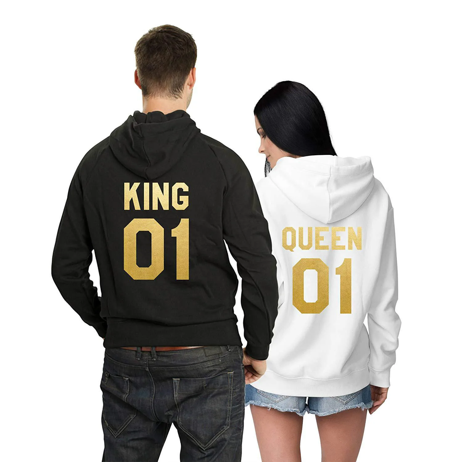 

QUEEN 01 KING 01 Coats Couples Cotton Terry Hooded Hoodie