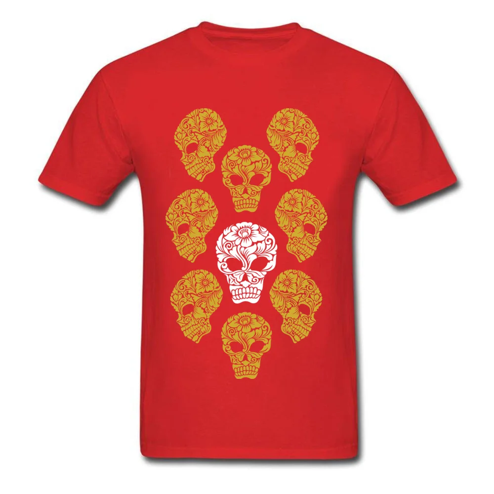 Graphic Mens T Shirt White and gold skull heads Simple Style Tees Pure Cotton Short Sleeve Personalized Sweatshirts Round Neck White and gold skull heads red