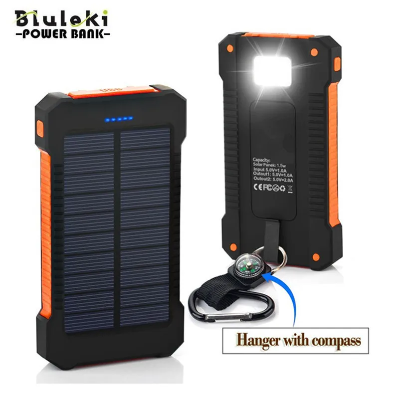  Bluleki solar power bank 20000mah waterproof  Portable Charger Battery Dual USB powerbank Externa pack for mobile phone with LED 