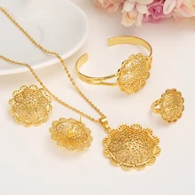 Bangrui Эфиопский большой кулон и большой Серьги Цветок Ювелирные наборы Золото Цвет свадебные туфли в африканском стиле Для женщин habesha подарок