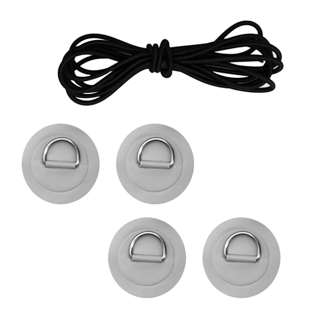 4Pcs D Ring Pad PVC Patch Boat Deck Rigging Black Elastic Bungee Rope Kit For Stand Up Paddle Board SUP Deck Attachment Tools
