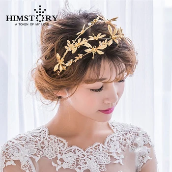 

HIMSTORY Vintage Artificial Pearl Rhinestones Gold Dragonfly Bridal Headbands Crown Tiara Headbpieces Wedding Party Accessoies