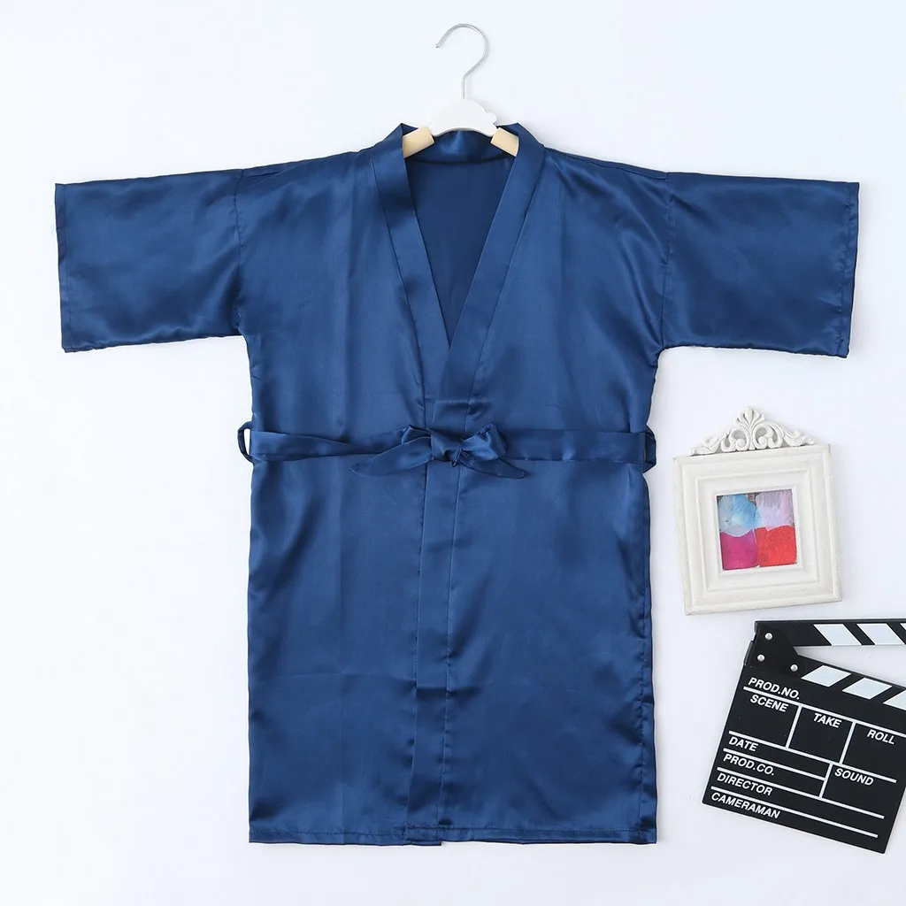 Ночное платье для маленьких девочек; модное повседневное однотонное шелковое атласное кимоно; наряд; халат; одежда для сна Camisola menina