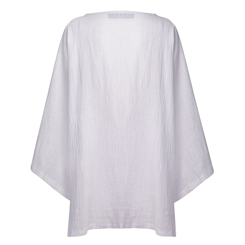Cotton Linen Casual O-Neck Long Loose Sleeve Blouse Ladies 2018 Women Oversize Batwing Sleeve Tops Loose Solid Blouse Plus Size