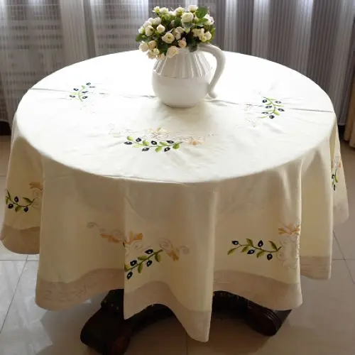 Round Linen Embroidered Olive Branch Tablecloths 175cm ROUND,Free