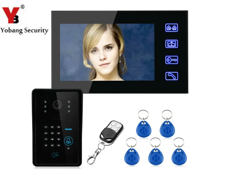

Yobang Security video door phone with RFID keyfobs,remote video door intercom,wired phone doorbell system free shipping