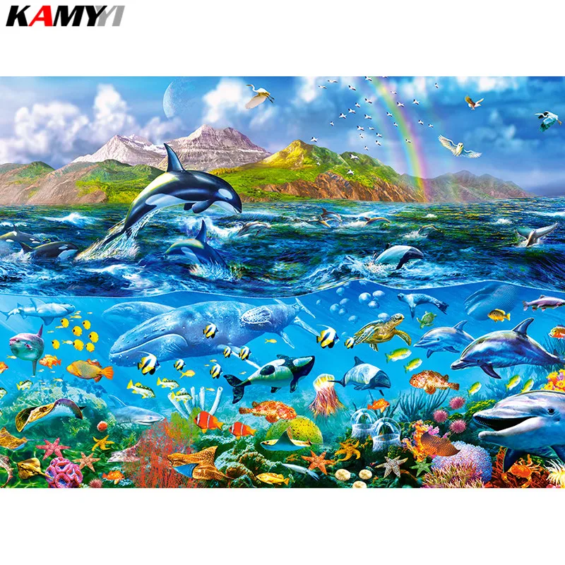 Full Square/Round Drill 5D DIY Diamond Undersea animals 3D Embroidery Cross Stitch Mosaic Rhinestone Decor HYY | Дом и сад