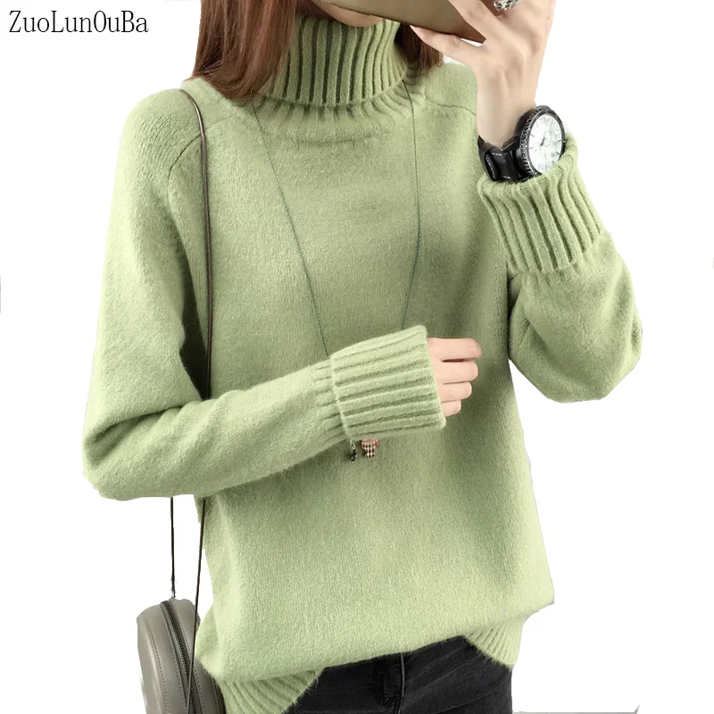 

High Collar Pullover Knit Sweater Female Autumn Winter Korean Version Loose Harajuku Long Sleeve Base Thickening Women Sweater